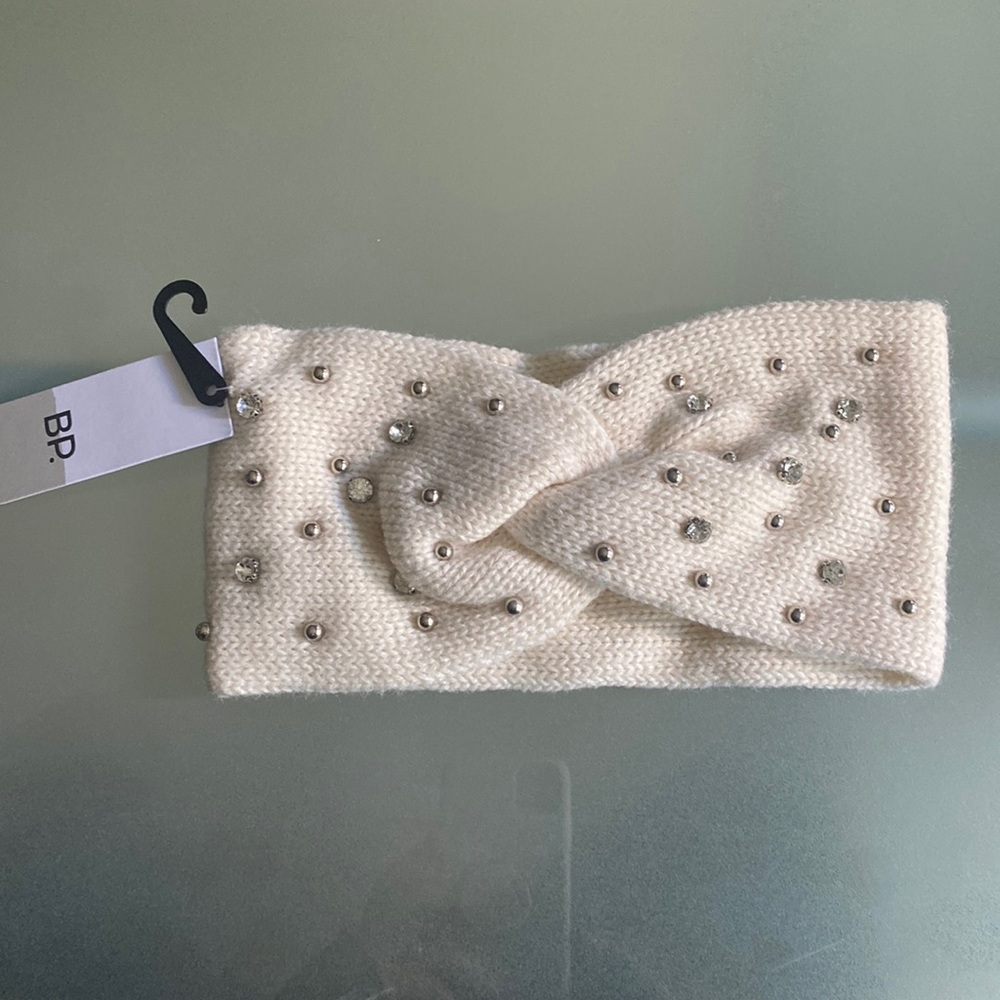White Rhinestone Knit Winter Headband